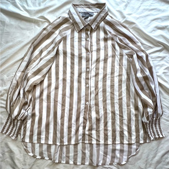 NWOT Spoon Jeans Tan/Ivory Flowy Blouse - Picture 1 of 6
